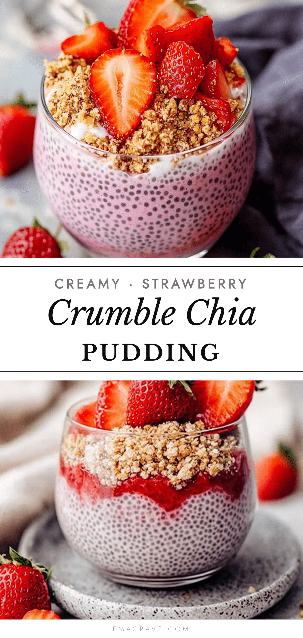 creamy strawberry crumble chia pudding recipe