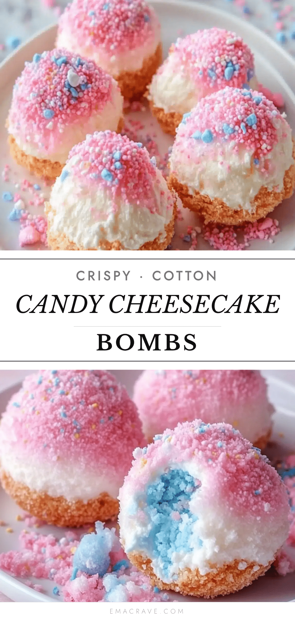 crispy cotton candy cheesecake bombs recipe