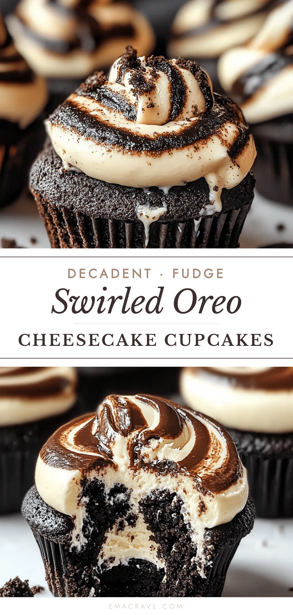 fudge swirled Oreo bottom cheesecake cupcakes recipe
