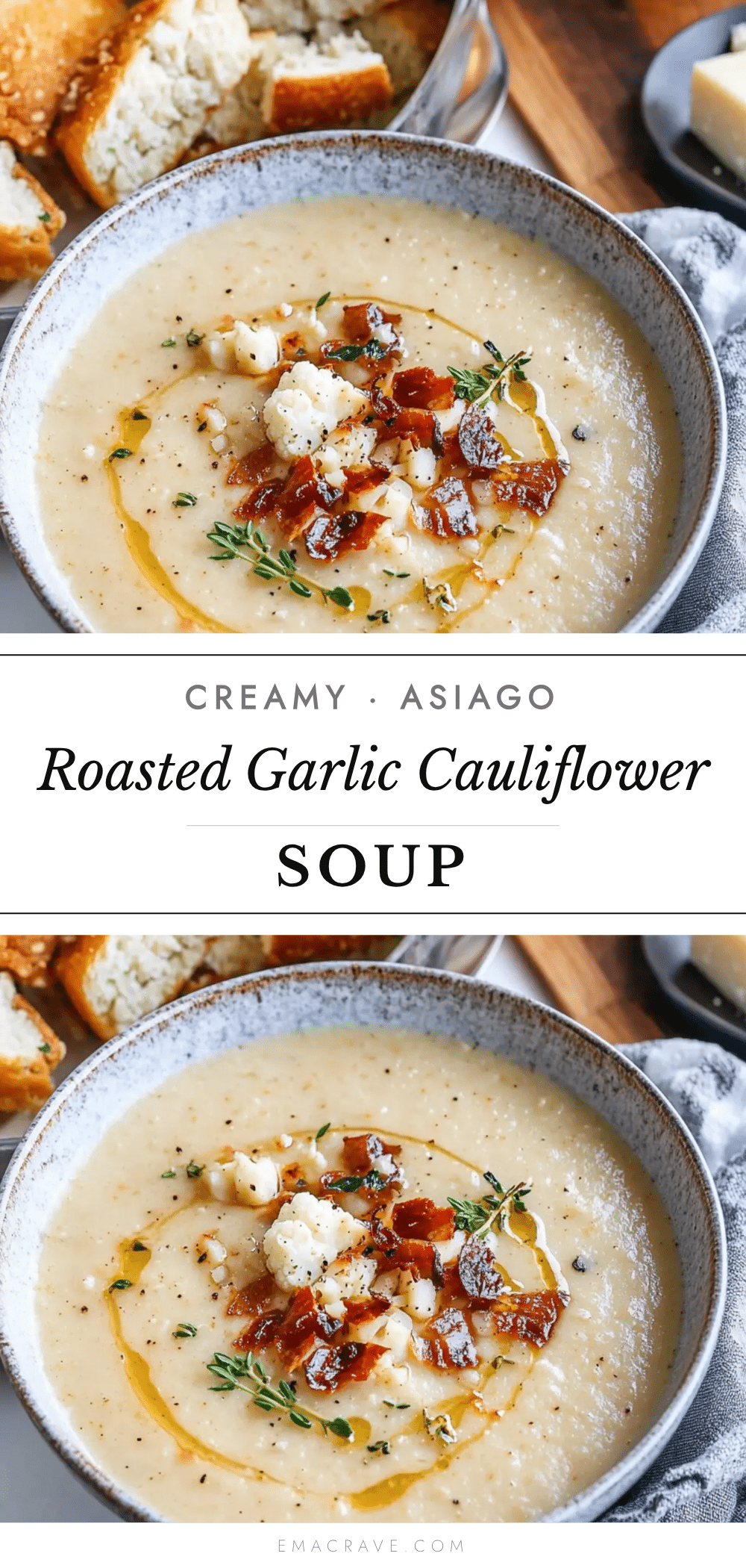 creamy asiago roasted garlic cauliflower soup recipe