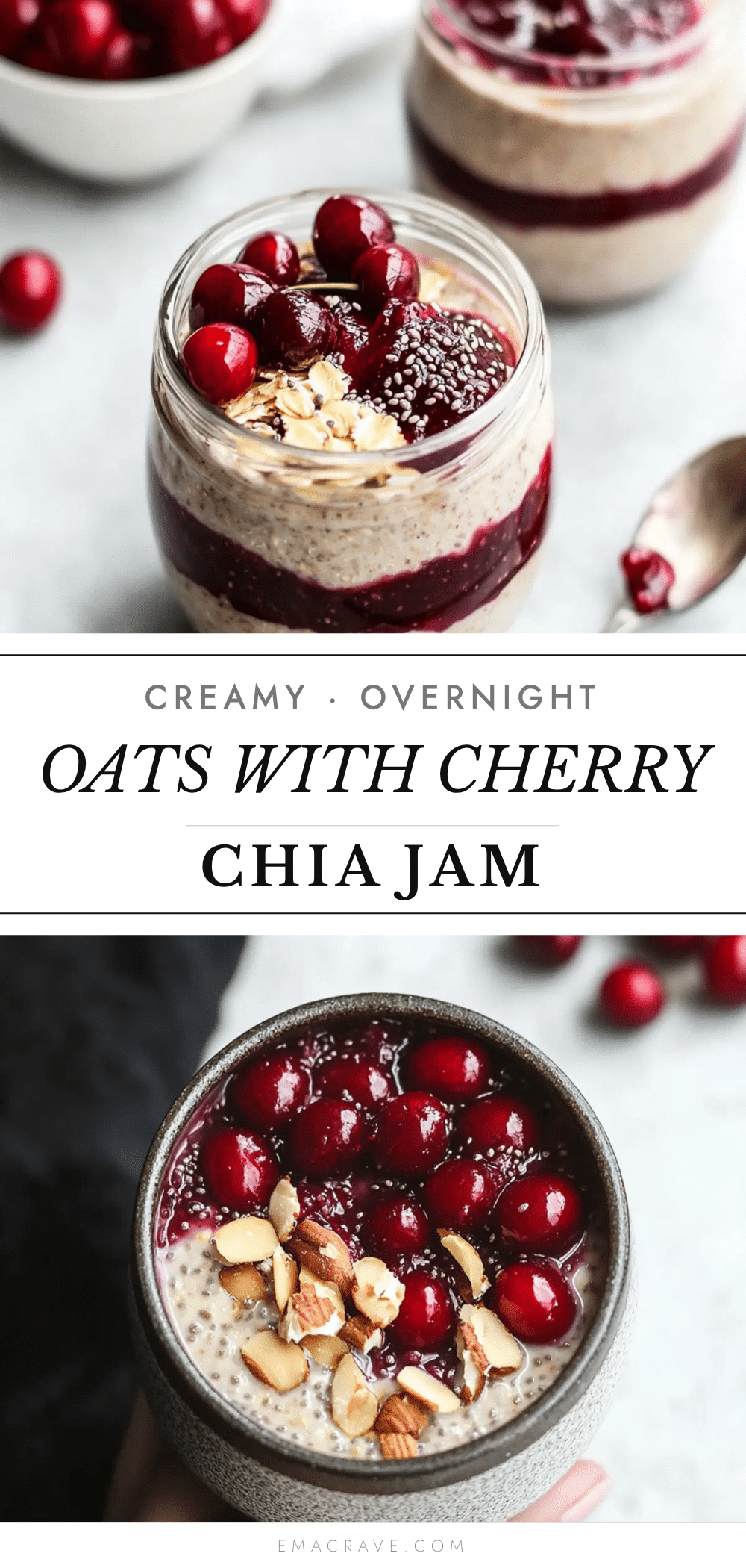 creamy overnight oats with cherry chia seed jam recipe