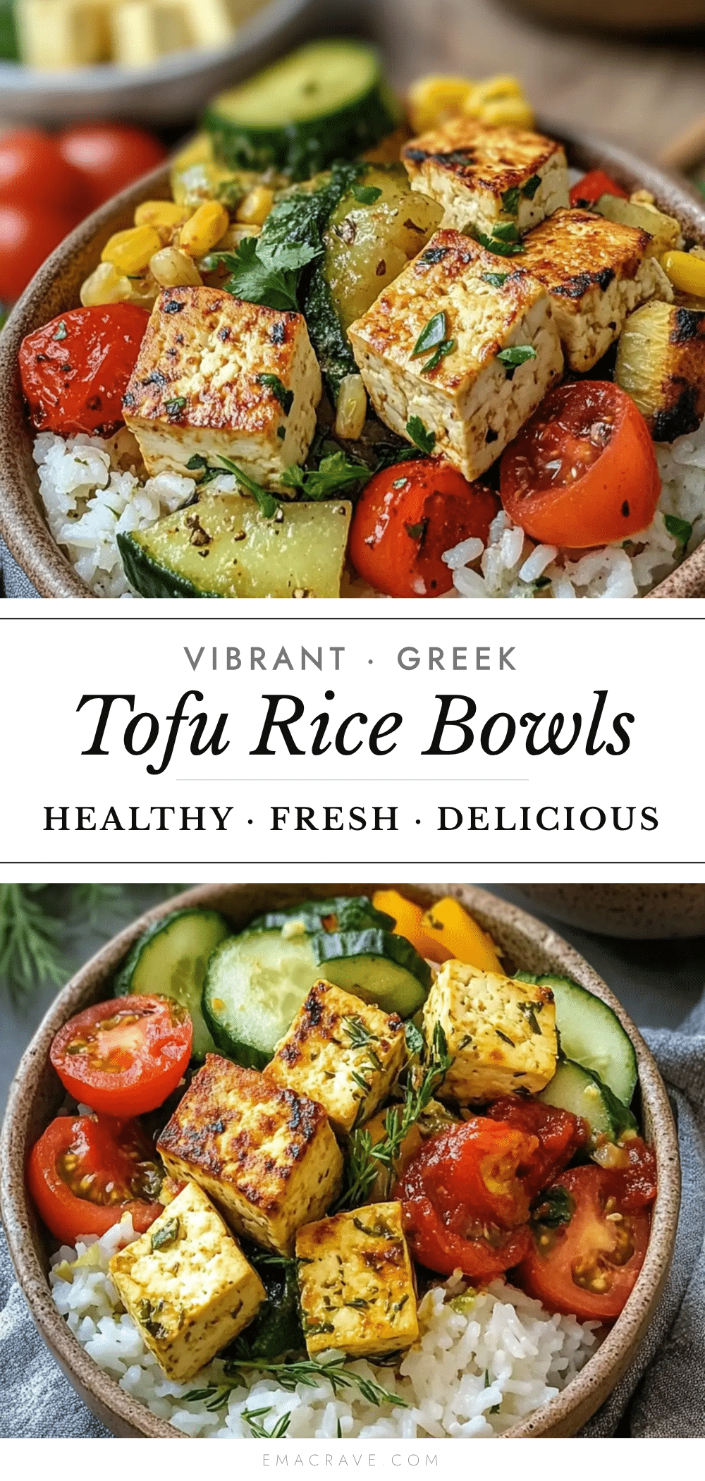 Healthy Greek Tofu Rice Bowls recipe