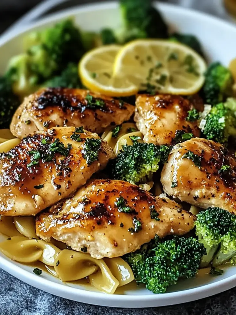 creamy cowboy butter lemon bowtie chicken with broccoli - featured image