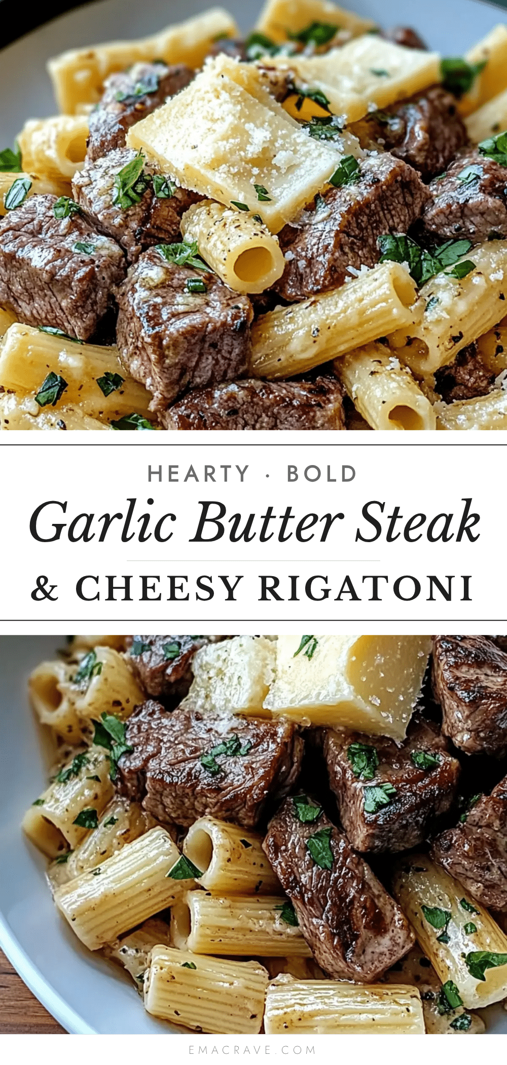 garlic butter steak tips with cheesy rigatoni recipe