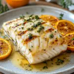 orange dijon grilled halibut - featured image