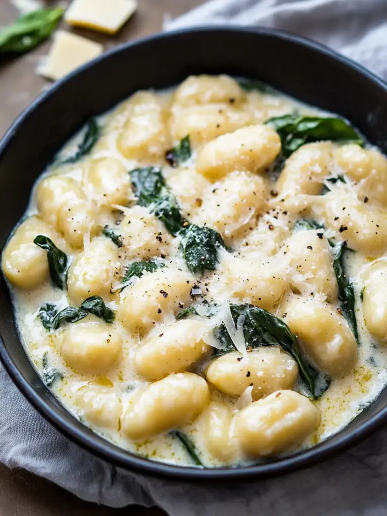 15-minute creamy garlic parmesan spinach gnocchi - featured image