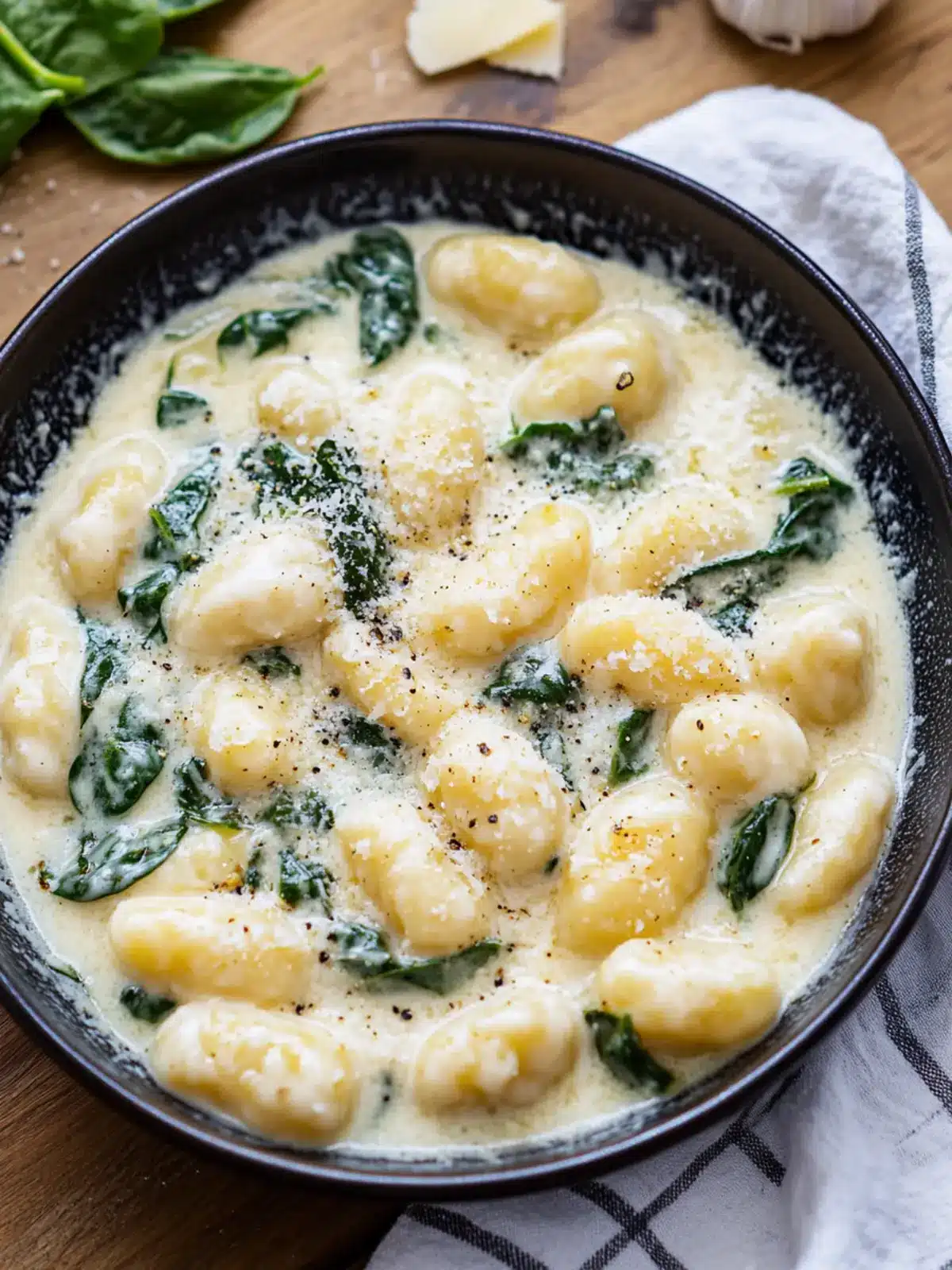 15-minute creamy garlic parmesan spinach gnocchi preparation steps