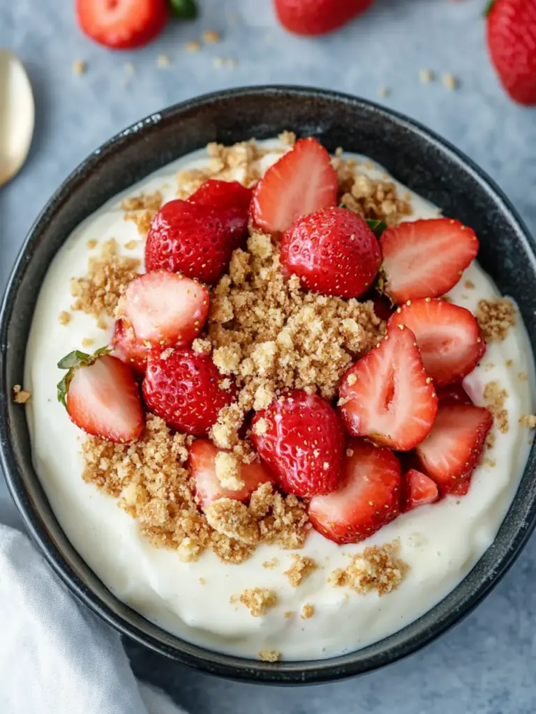 15-minute strawberry cheesecake yogurt bowl - featured image