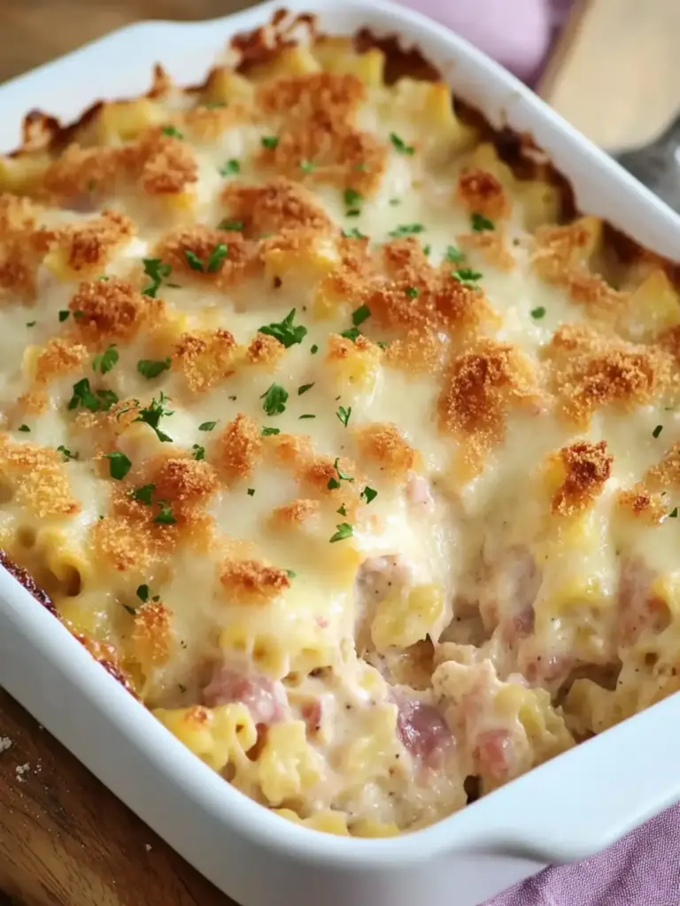 chicken cordon bleu casserole - featured image