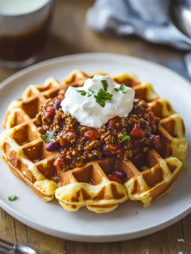 cornbread waffles with chili - featured image