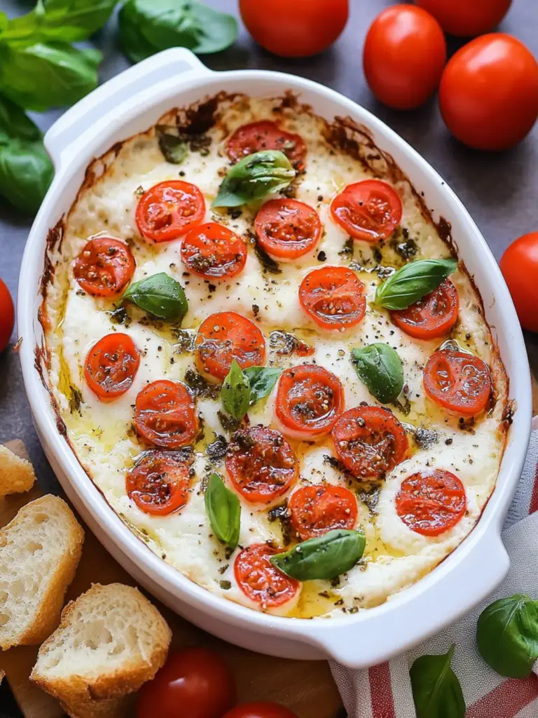 creamy caprese dip with melted mozzarella - featured image