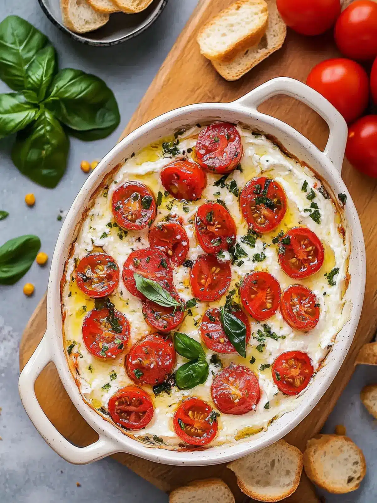 creamy caprese dip with melted mozzarella preparation steps