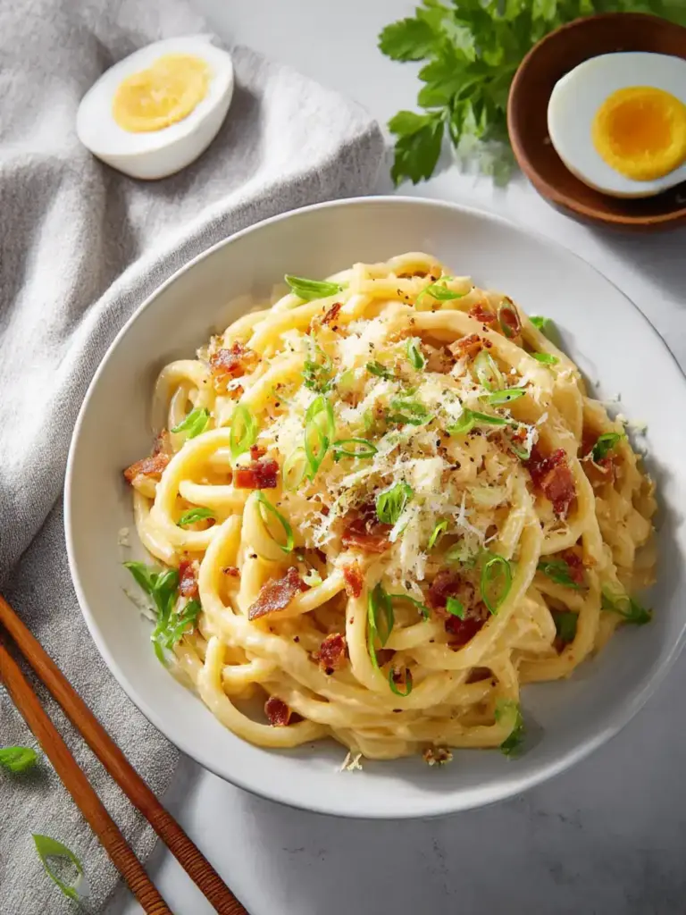 creamy miso carbonara udon - featured image