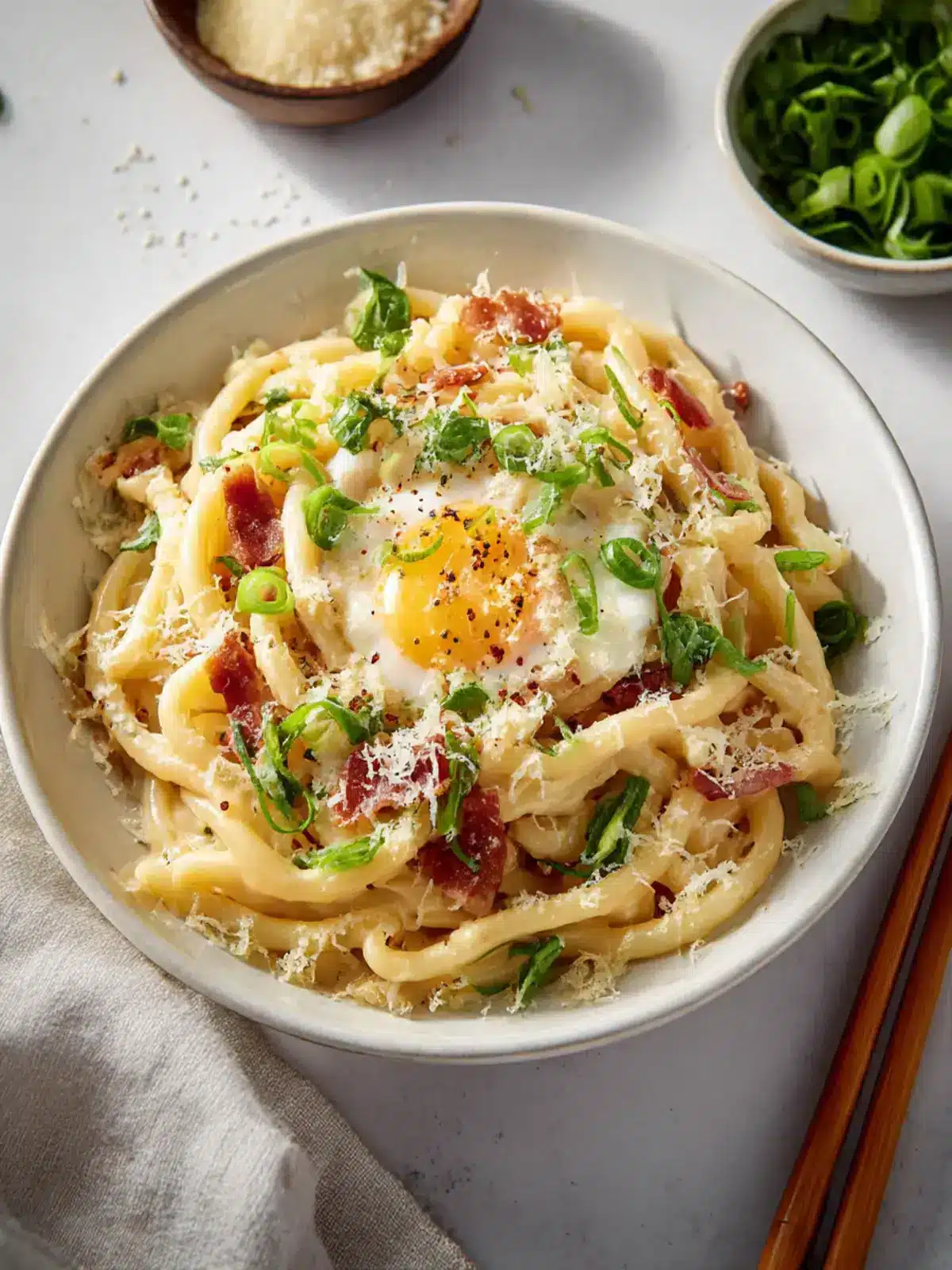 creamy miso carbonara udon preparation steps