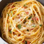 creamy roasted red pepper fettuccine alfredo - featured image