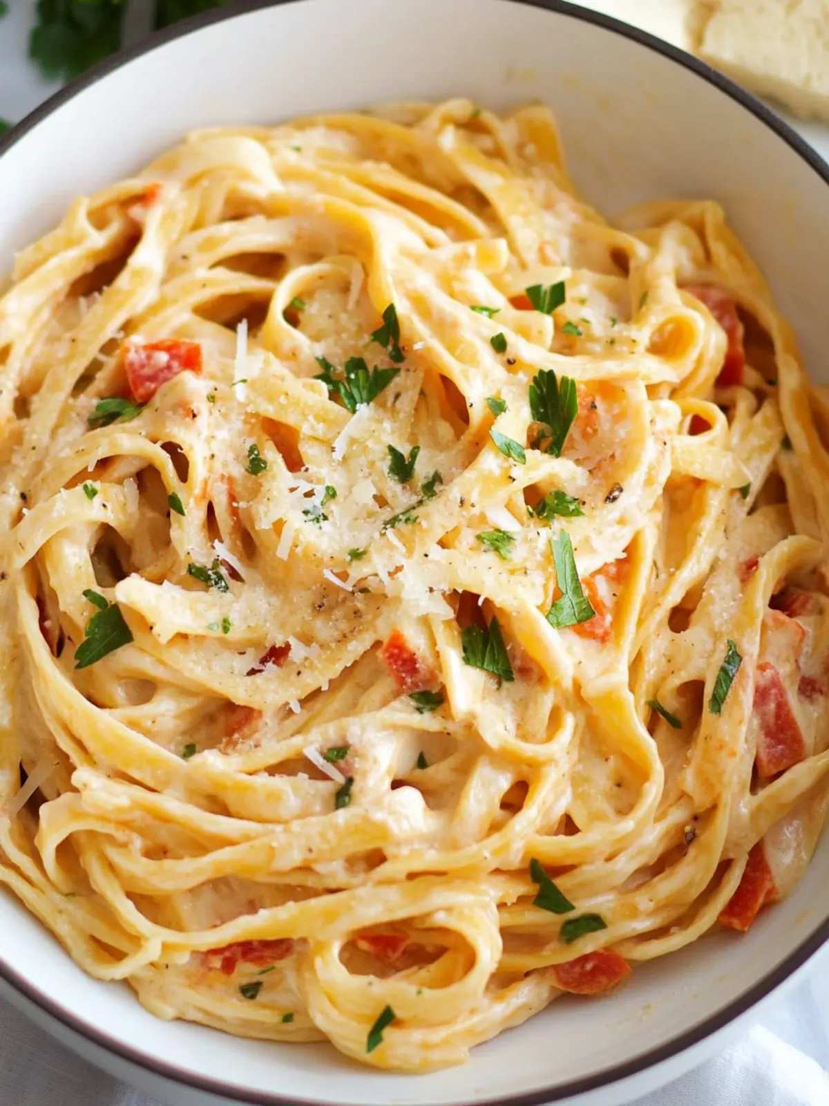 creamy roasted red pepper fettuccine alfredo preparation steps