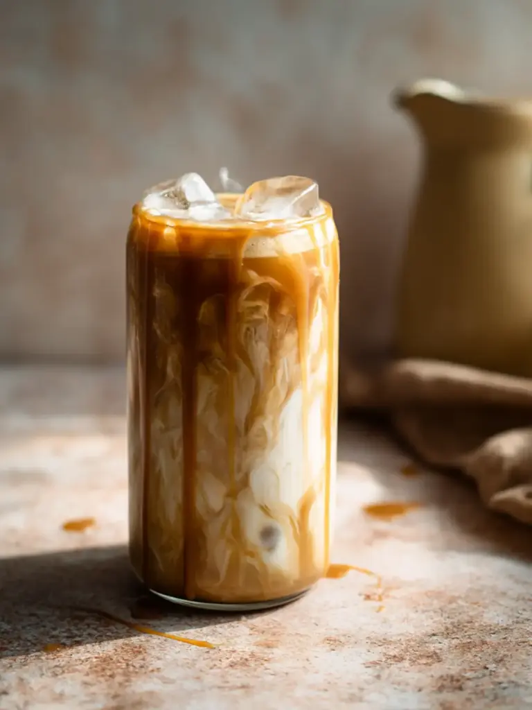 creamy salted tahini caramel latte - featured image