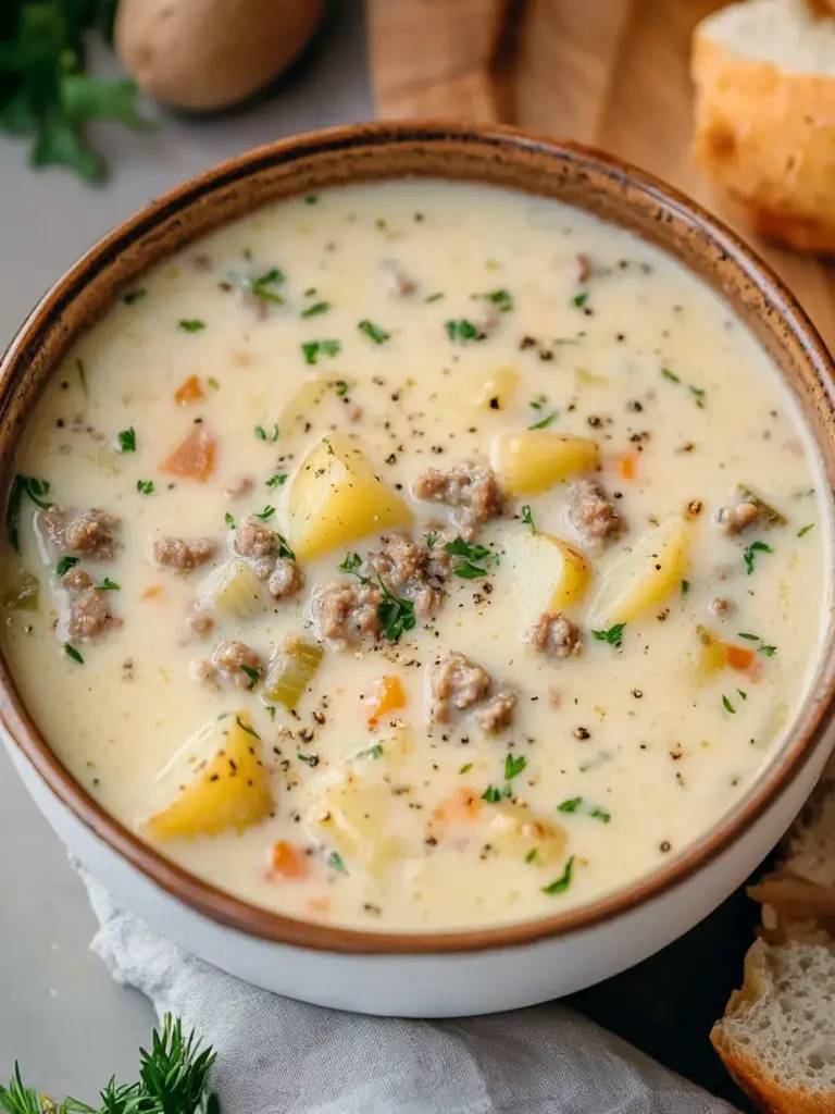 creamy sausage potato soup - featured image