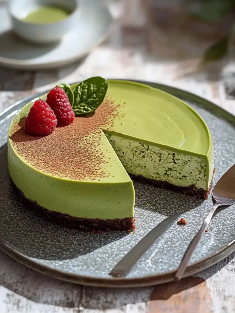creamy tofu matcha cheesecake - featured image