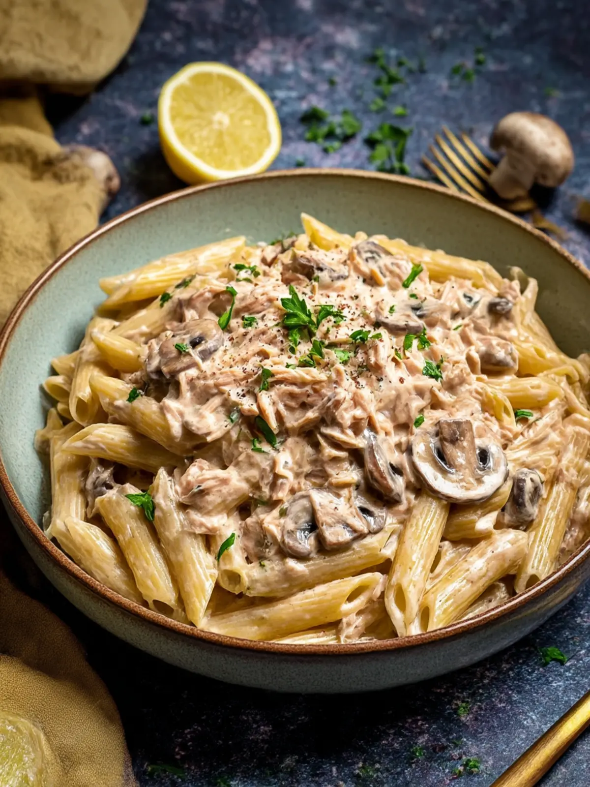 creamy tuna and mushroom pasta preparation steps
