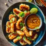 crispy rice cakes with spicy peanut sauce - featured image