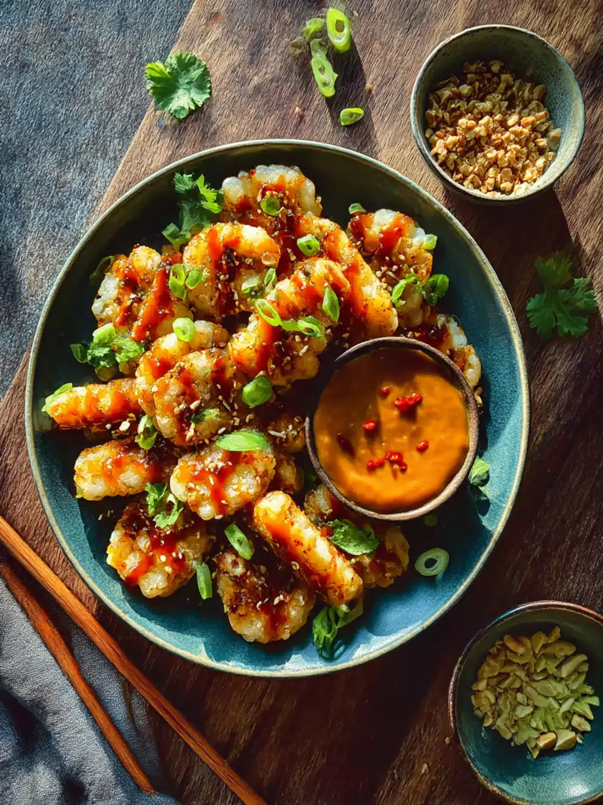 crispy rice cakes with spicy peanut sauce preparation steps