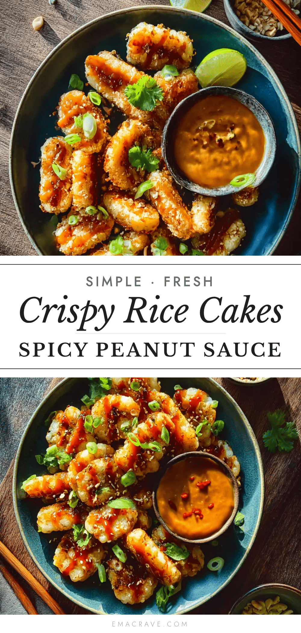 crispy rice cakes with spicy peanut sauce recipe