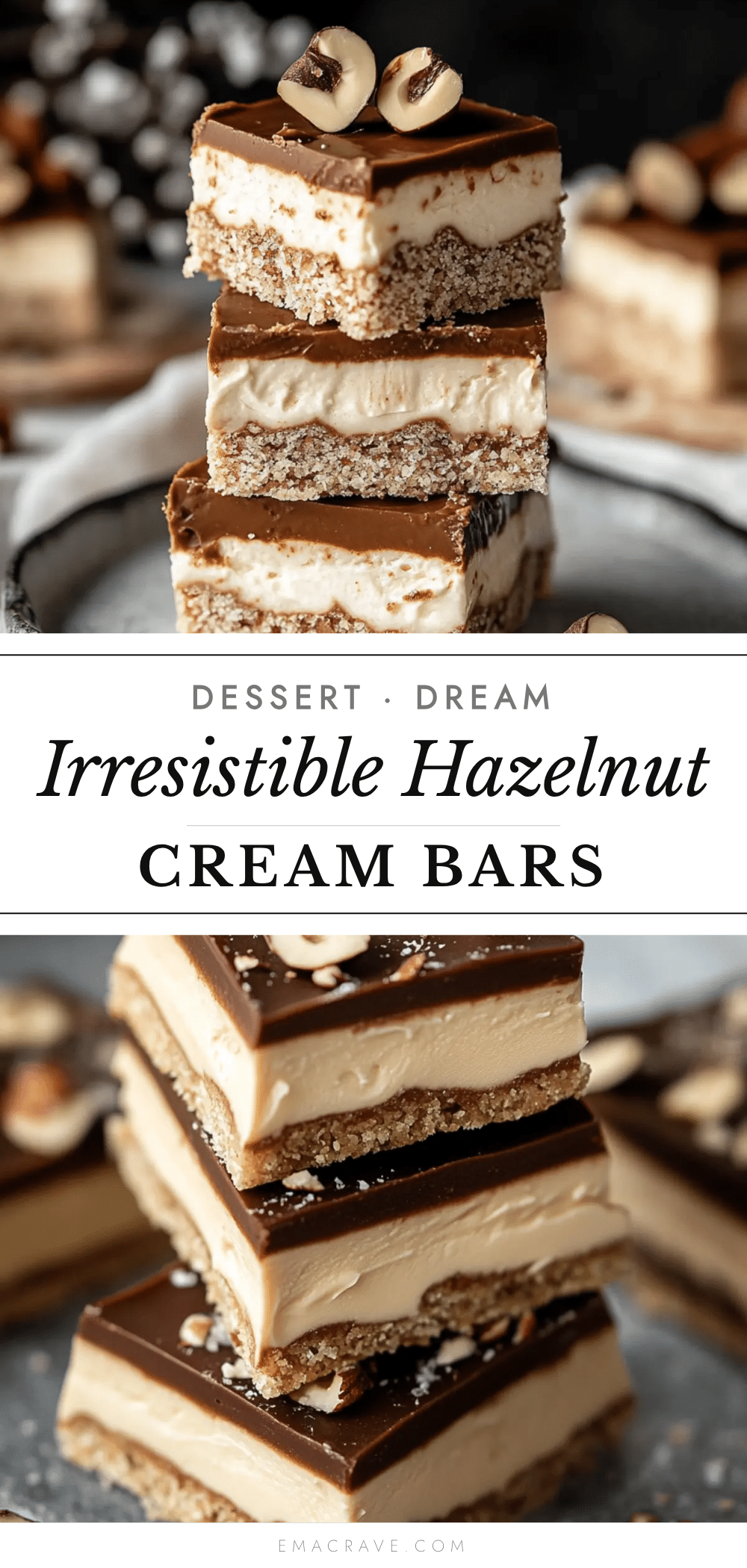 Decadent hazelnut cream bars with dark chocolate ganache recipe