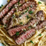 garlic parmesan steak pasta - featured image