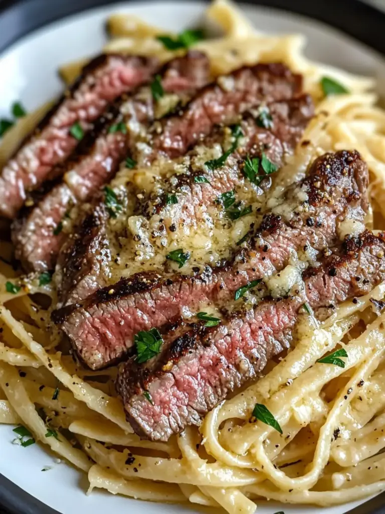 garlic parmesan steak pasta - featured image