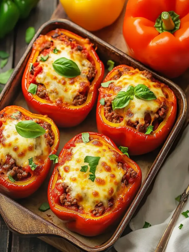 low carb pizza stuffed peppers - featured image