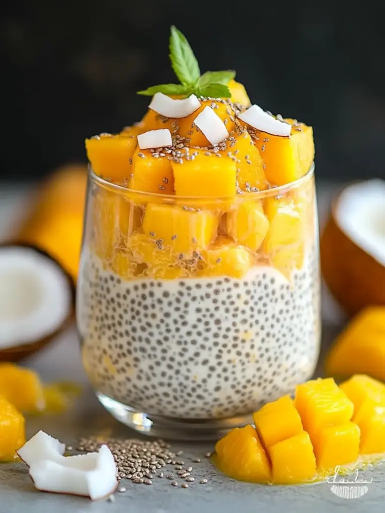 mango coconut chia parfait - featured image