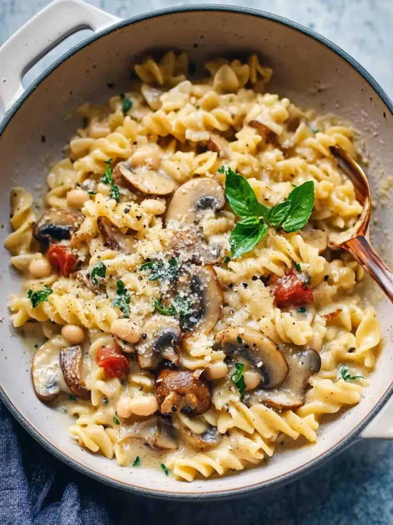 one-pot mushroom white bean pasta - featured image