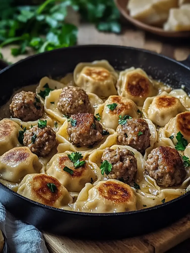 pierogi meatball skillet - featured image