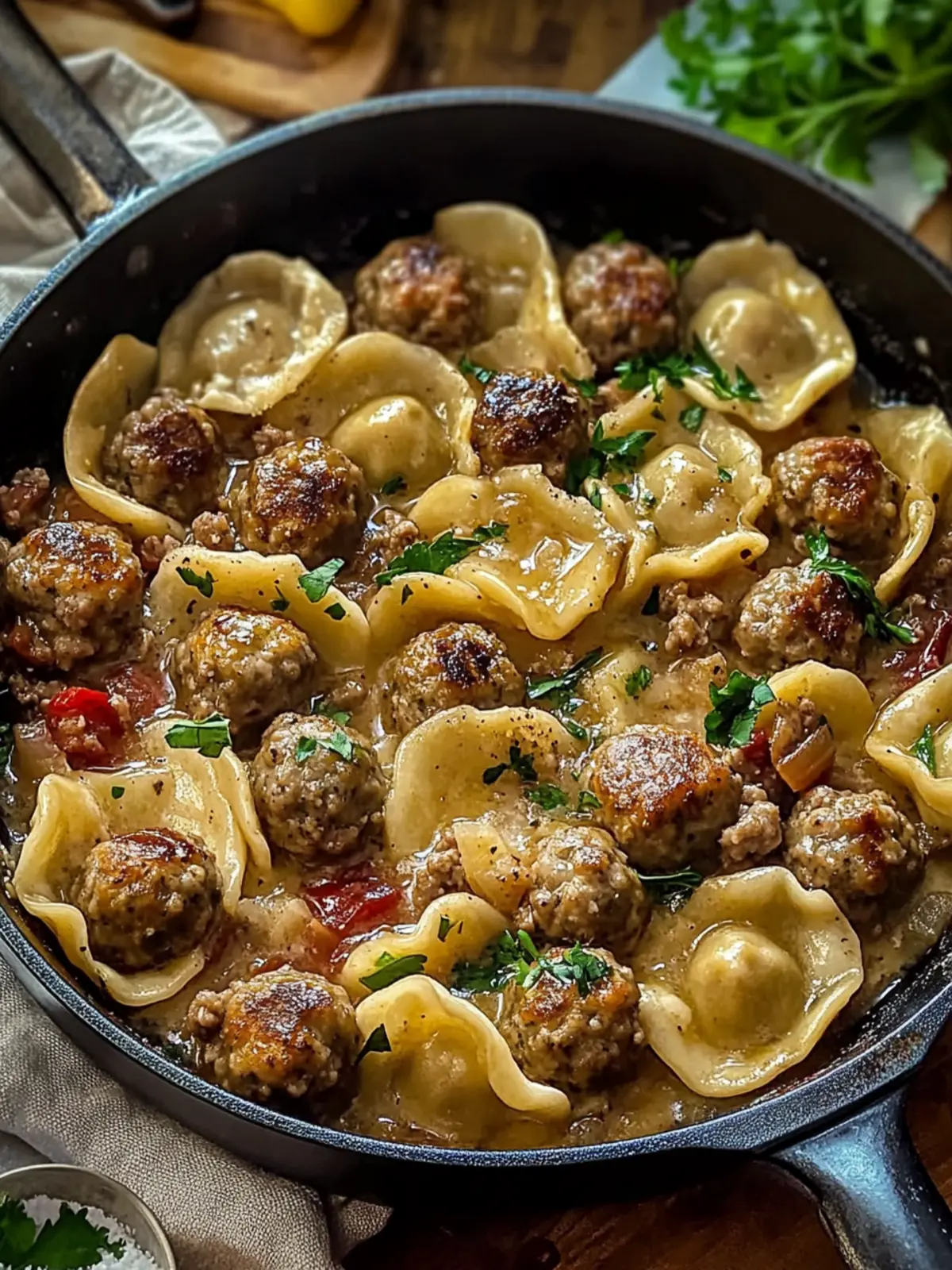 pierogi meatball skillet preparation steps