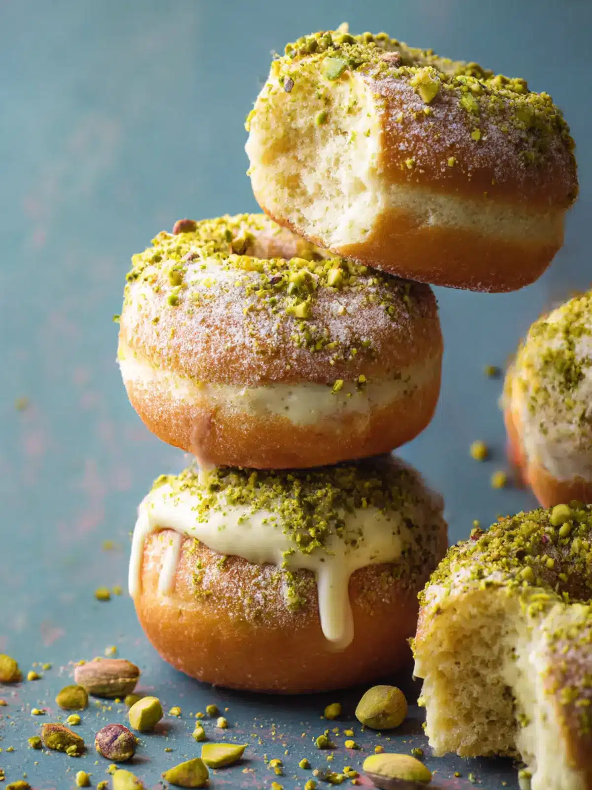 pistachio cream filled donuts preparation steps