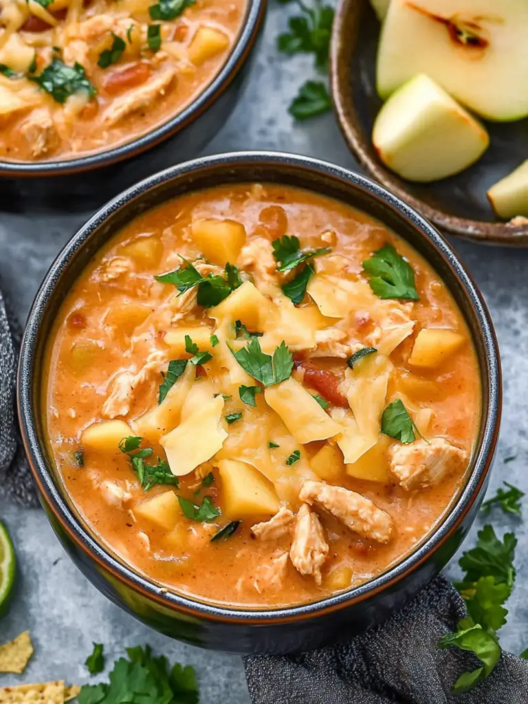 white cheddar apple chicken chili - featured image