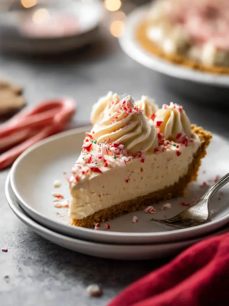 white chocolate candy cane pie - featured image