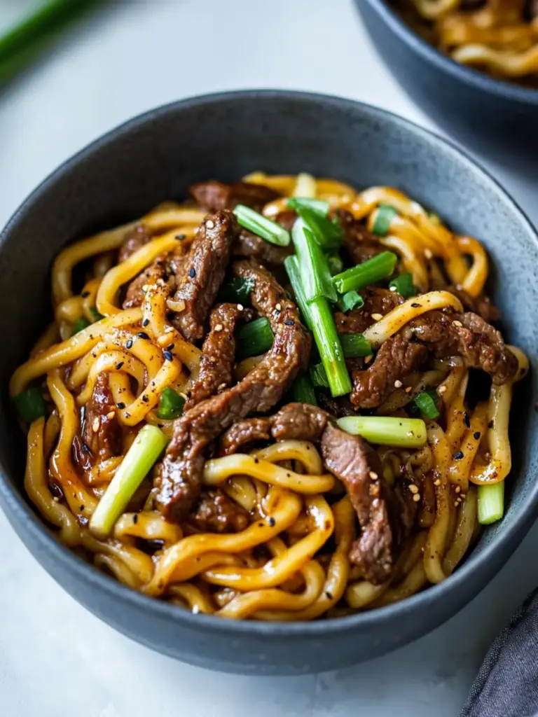 black pepper beef udon noodles - featured image