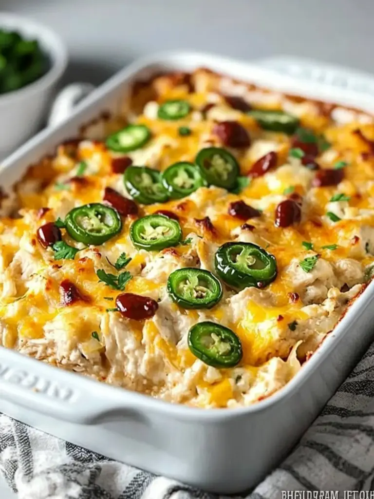 cheesy jalapeno popper chicken casserole - featured image