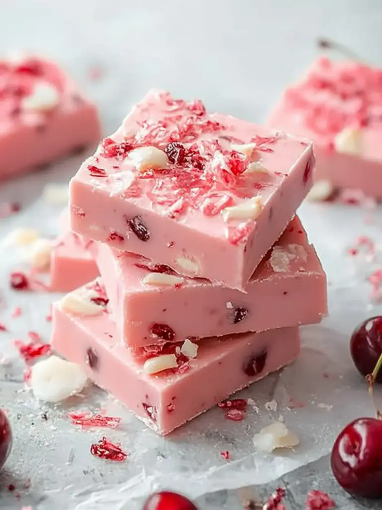 creamy cherry vanilla bean fudge - featured image