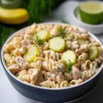 creamy dill pickle tuna pasta salad - featured image