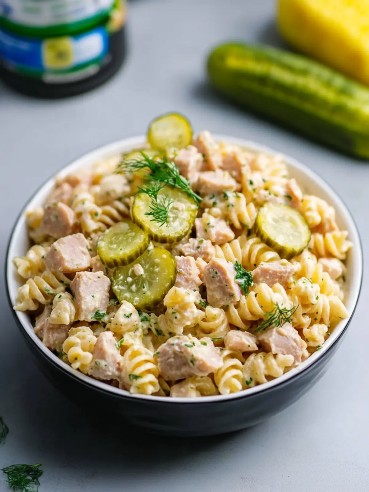 creamy dill pickle tuna pasta salad preparation steps