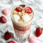 creamy iced white chocolate strawberry latte - featured image