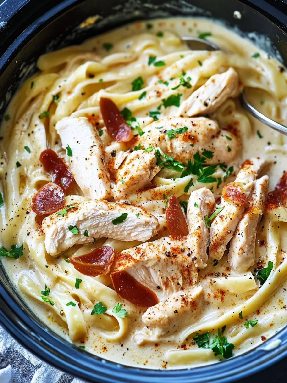 Creamy Slow Cooker Cajun Chicken Alfredo preparation steps