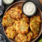 crispy dill pickle chicken fritters - featured image