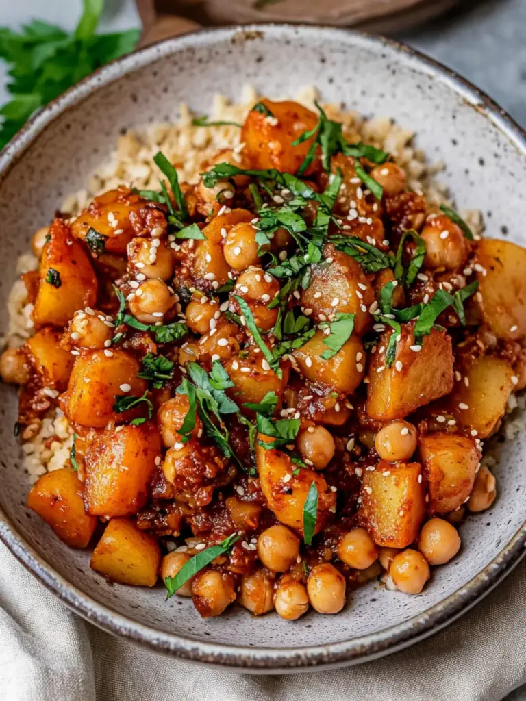 crispy gochujang potatoes and chickpeas - featured image