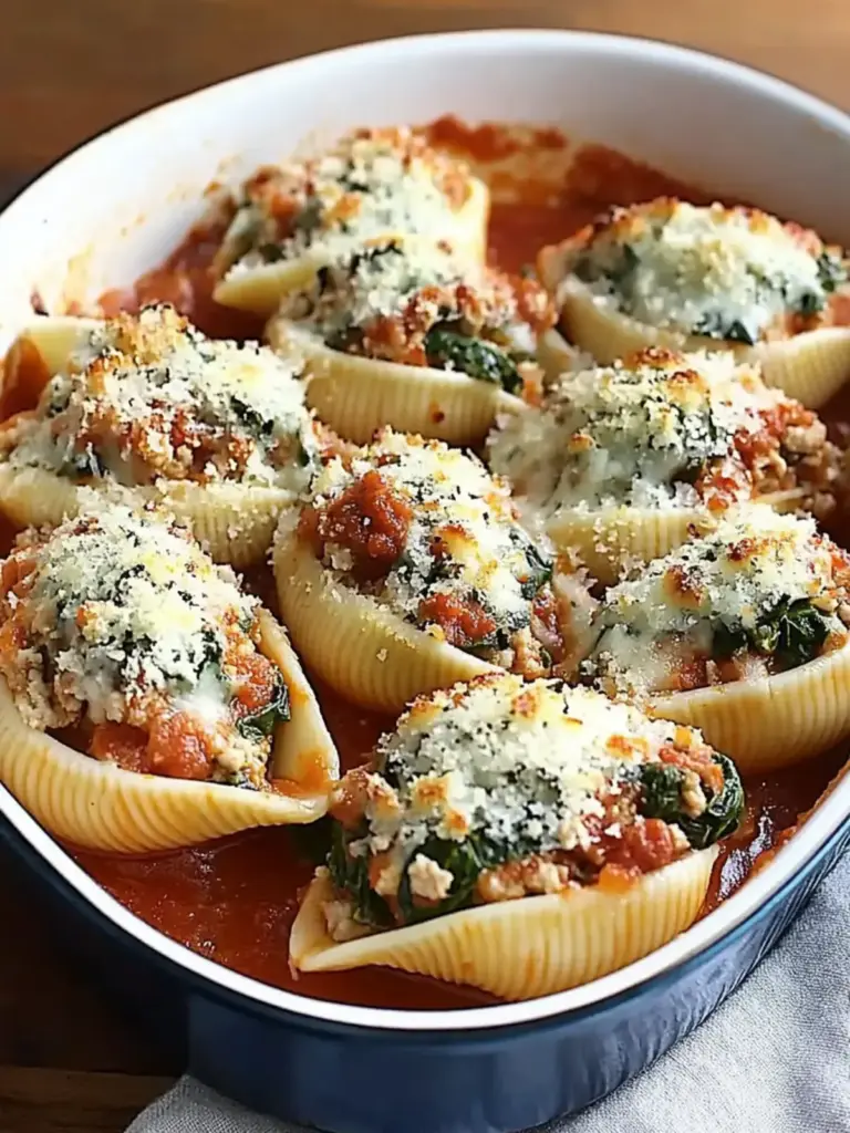 easy cheesy spinach turkey stuffed shells - featured image
