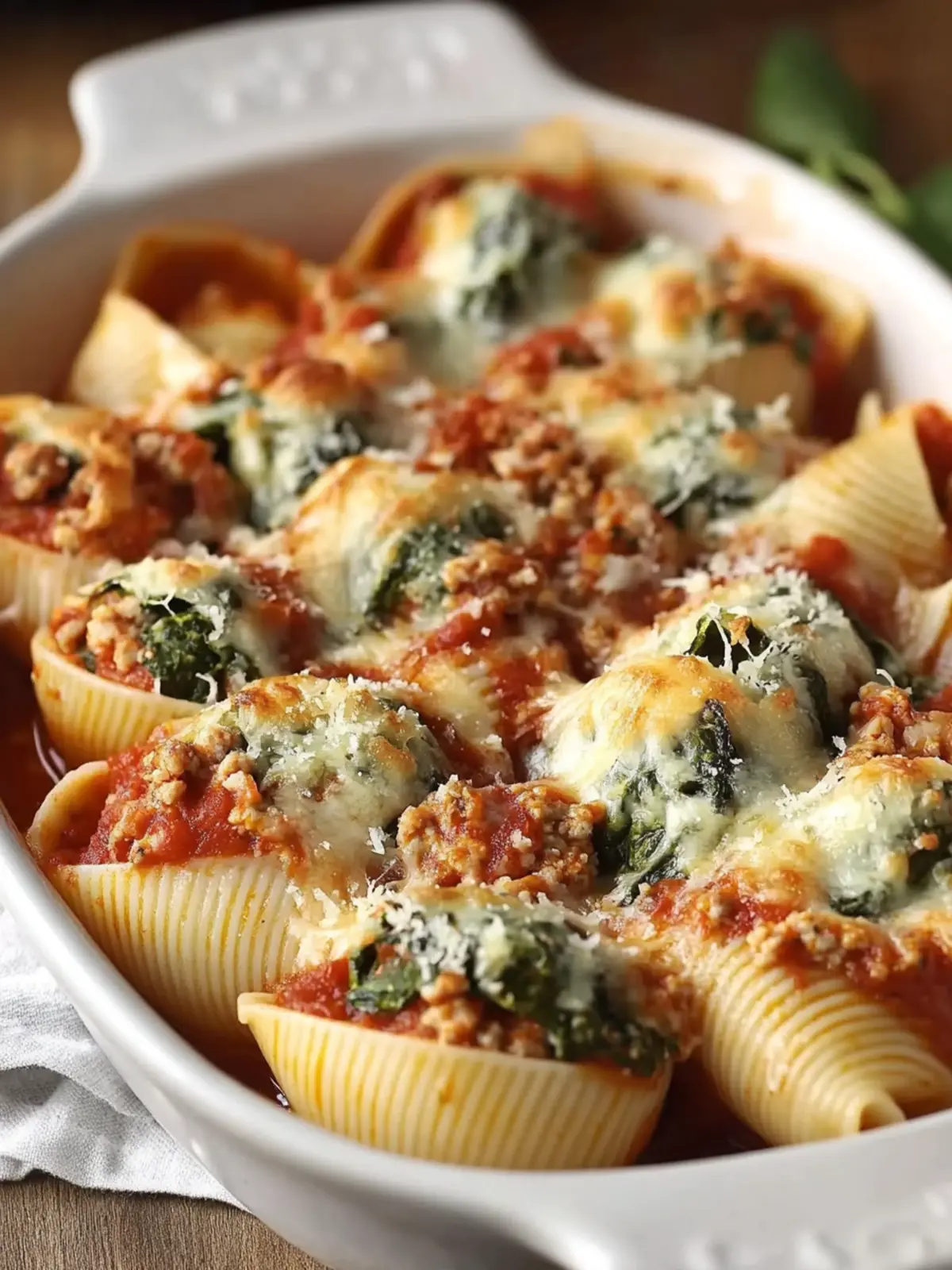 easy cheesy spinach turkey stuffed shells preparation steps