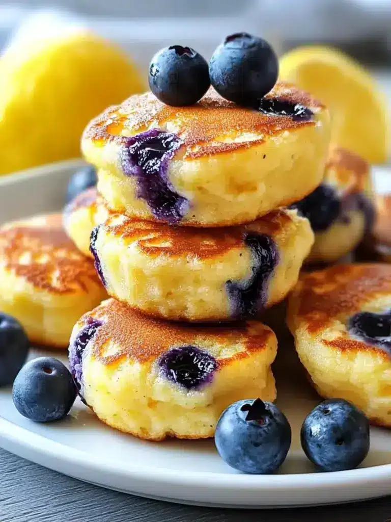 fluffy lemon blueberry cottage cheese pancake bites - featured image